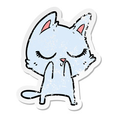distressed sticker of a calm cartoon cat