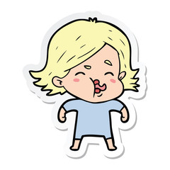 sticker of a cartoon girl pulling face