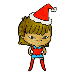 textured cartoon of a woman wearing santa hat