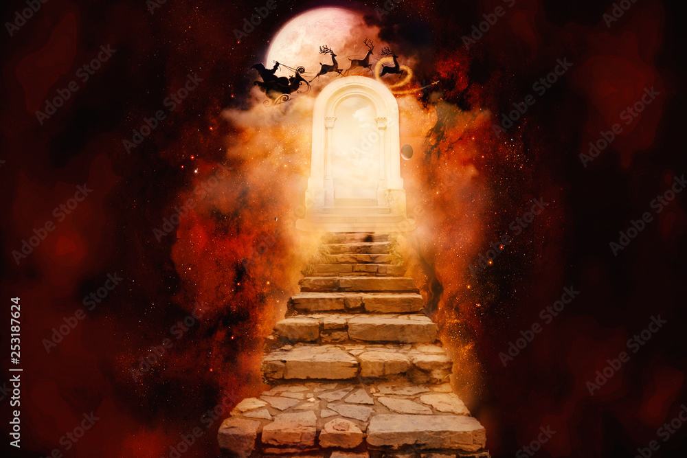 Poster abstract artistic colorful 3d rendering illustration of another dimensional heaven's gate artwork