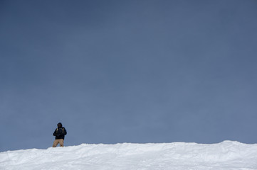 Snowboard Figure Stands atop a Peak Ledge