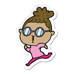 sticker of a cartoon woman wearing spectacles