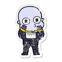 Obraz na płótnie Canvas distressed sticker of a cartoon weird bald spaceman