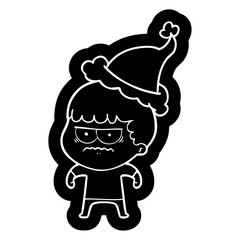 cartoon icon of a annoyed man wearing santa hat
