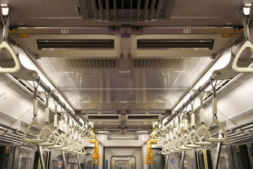 Tokyo,Japan-February 26, 2019: Inside a subway train running in Tokyo