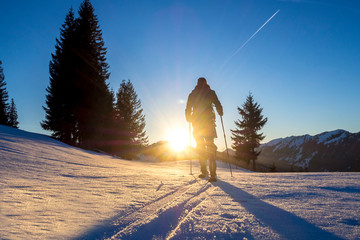 Germany, Bavaria, Allgäu, Skitourer at the  Ofterschwanger Horn