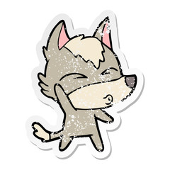 Obraz na płótnie Canvas distressed sticker of a cartoon waving wolf whistling