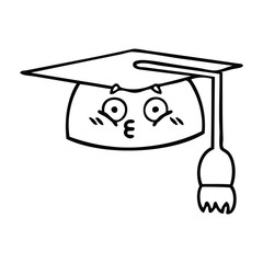 line drawing cartoon graduation hat