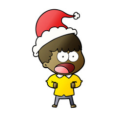 gradient cartoon of a shocked man wearing santa hat