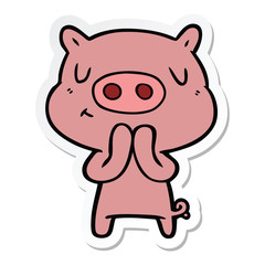 sticker of a cartoon content pig