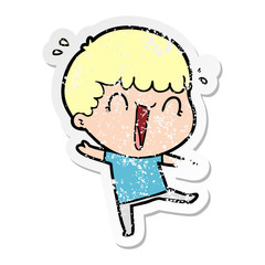 distressed sticker of a laughing cartoon man