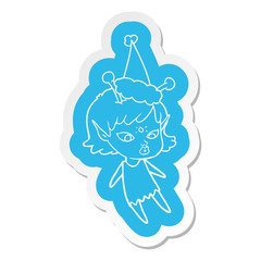 pretty cartoon  sticker of a alien girl wearing santa hat