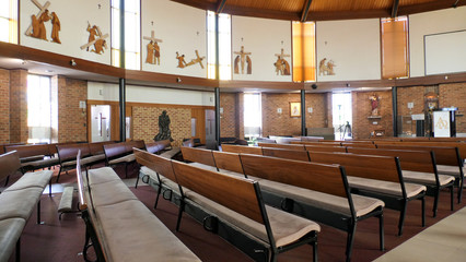 shot of religious chapel or funeral home for funeral service
