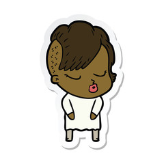 sticker of a cartoon pretty hipster girl