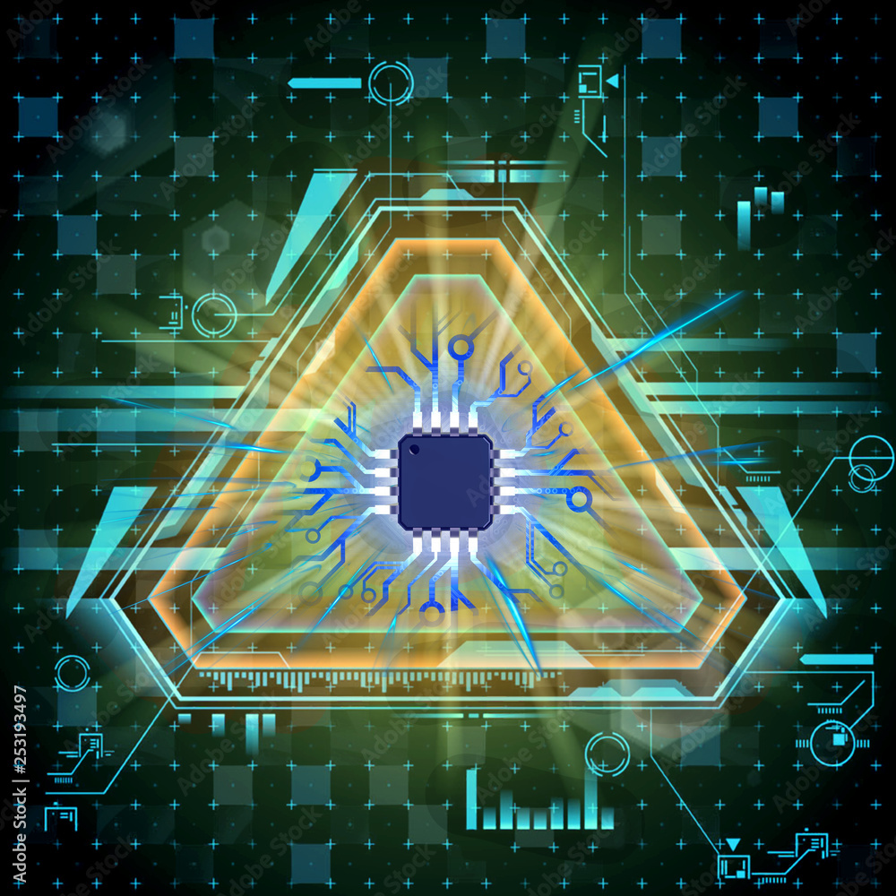Poster abstract artistic 3d illustration of a multicolored digital processor artwork on a colorful modern b