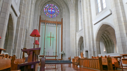 shot of religious chapel or funeral home for funeral service