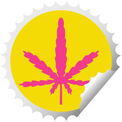 quirky circular peeling sticker cartoon marijuana