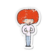 retro distressed sticker of a cartoon surprised woman