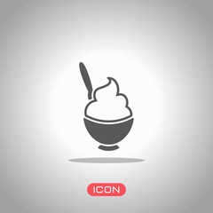ice cream or porridge in bowl icon. Icon under spotlight. Gray background