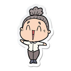sticker of a cartoon happy old lady