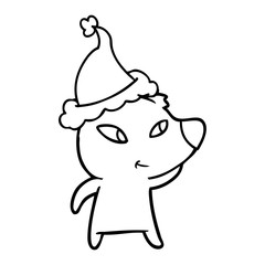 cute line drawing of a bear wearing santa hat