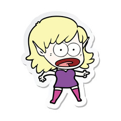 Fototapeta premium sticker of a cartoon shocked elf girl