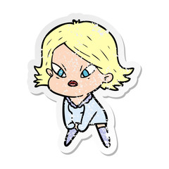 distressed sticker of a cartoon stressed woman