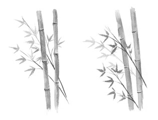 竹　水墨画　白黒