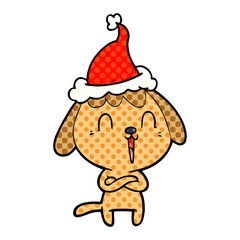 cute comic book style illustration of a dog wearing santa hat