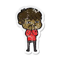 distressed sticker of a cartoon curious man