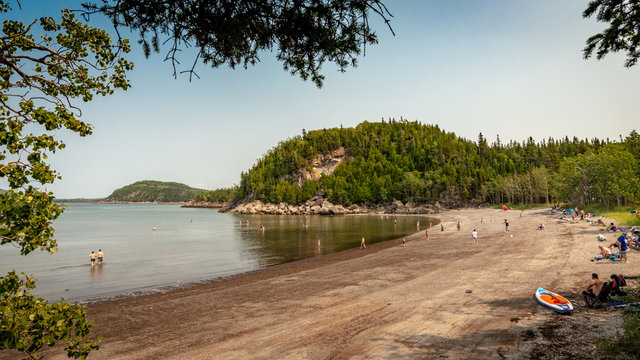 Popular beach at low tide at Parc National du Bic, Quebec