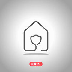 house with protect icon. line style. Icon under spotlight. Gray background