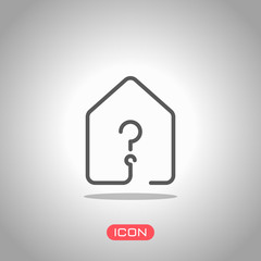 house with question mark icon. line style. Icon under spotlight. Gray background