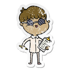 distressed sticker of a cartoon boy wearing spectacles