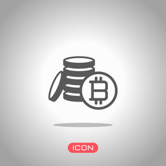 money bitcoin. simple silhouette. Icon under spotlight. Gray background