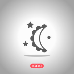 moon and stars. simple silhouette. Icon under spotlight. Gray background