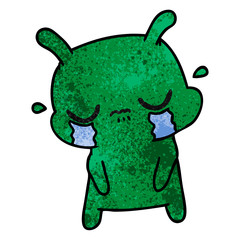 textured cartoon of cute sad alien