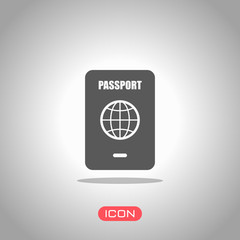 passport, simple icon. Icon under spotlight. Gray background