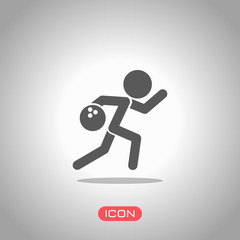running man, bowling icon. Icon under spotlight. Gray background