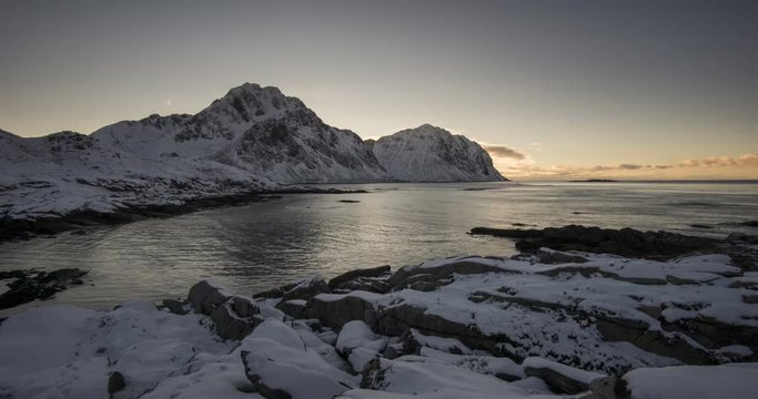 Timelapse of sunset over Stornappstinden mountain, Lofoten