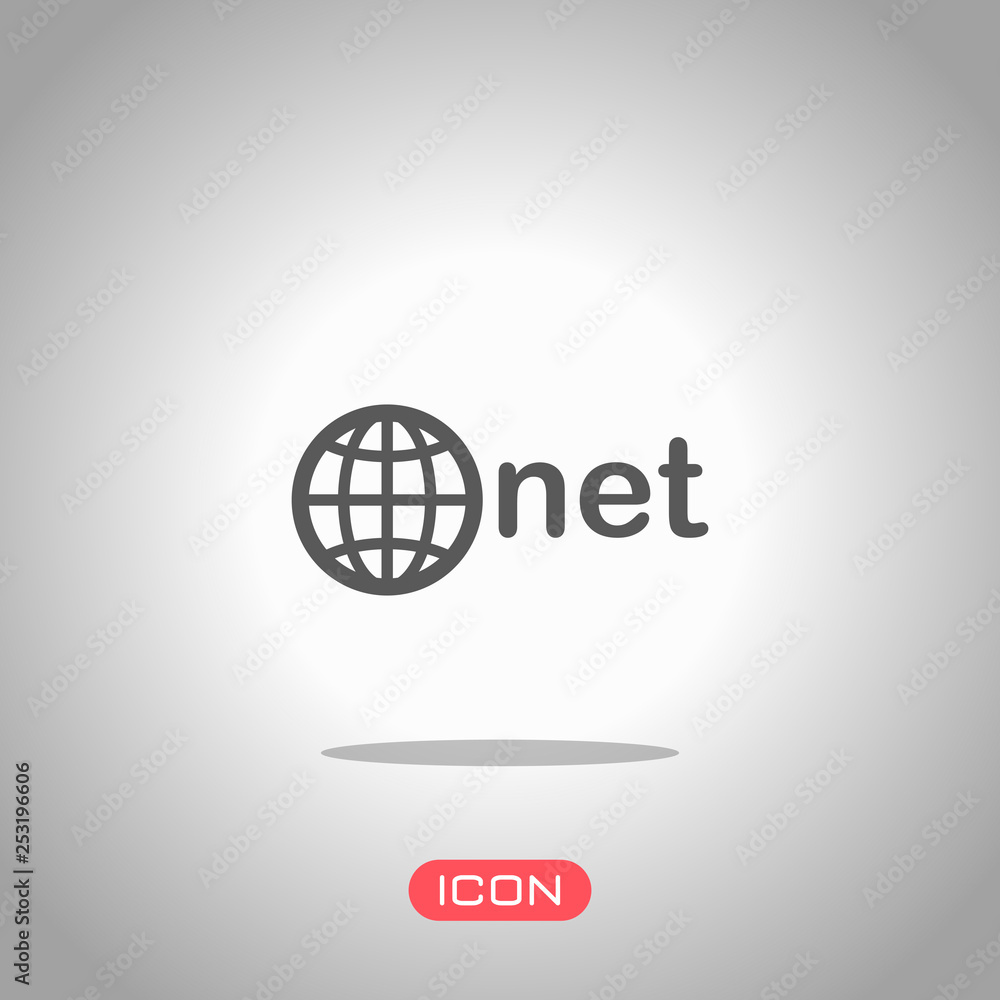 Poster one of main domains, globe and net. icon under spotlight. gray background