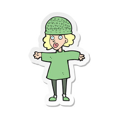 sticker of a cartoon woman wearing winter hat
