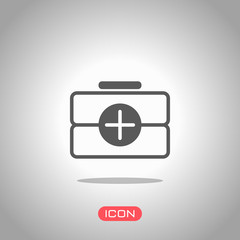 first-aid kit, outline symbol. Icon under spotlight. Gray background
