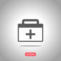 first-aid kit, simple icon. Icon under spotlight. Gray background
