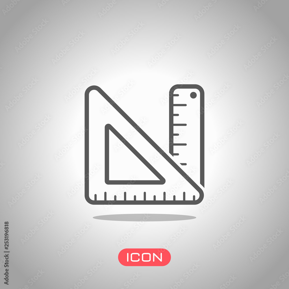 Poster simple ruler and triangle. icon under spotlight. gray background