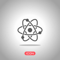 scientific atom symbol, simple icon. Icon under spotlight. Gray background