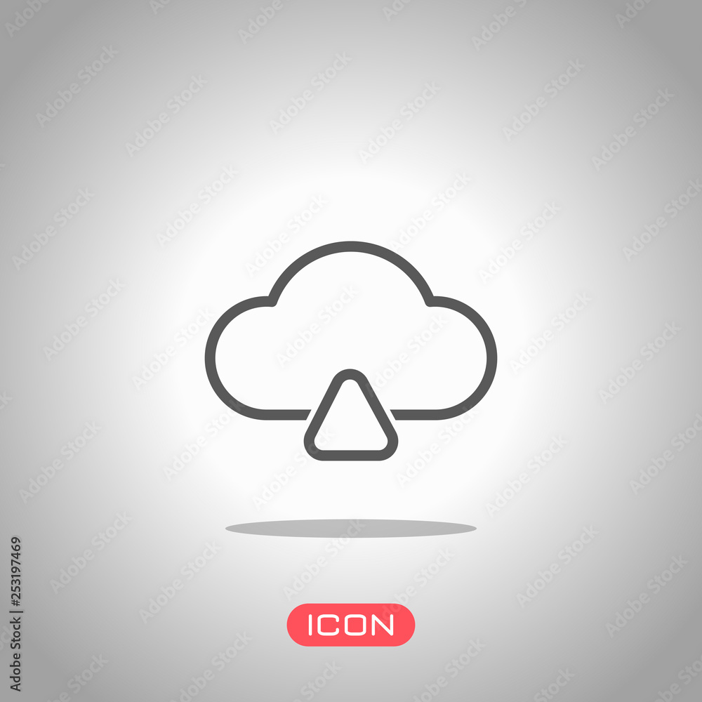 Poster outline upload simple cloud icon. linear symbol with thin outline. icon under spotlight. gray backgr