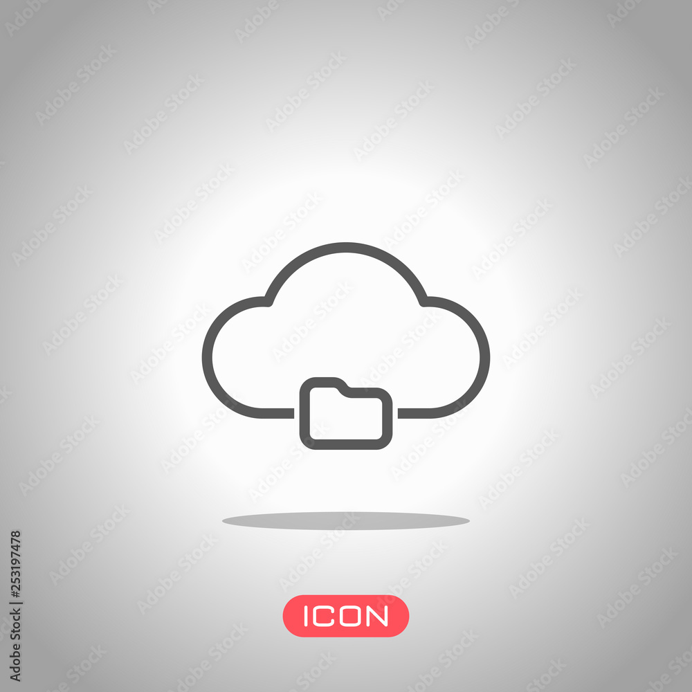 Poster outline simple cloud and folder. linear symbol with thin outline. icon under spotlight. gray backgro