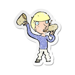 retro distressed sticker of a cartoon man drinking beer