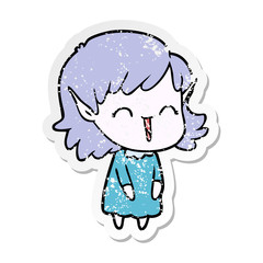 distressed sticker of a cartoon elf girl